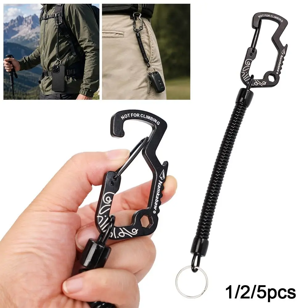 1/2/5pcs Multi functional Outdoor Retractable Spring Elastic Rope Anti-lost Black Hiking Camping Phone Keychain