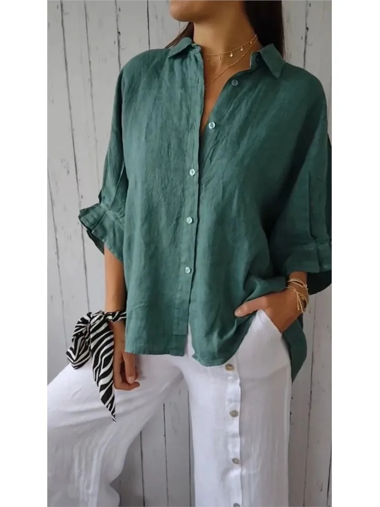 Elegant Chic Women\'s Blouse Casual Top Spring Summer 2024 Fashion Loose V-Neck Button Fit Ties At Back Shirt Top