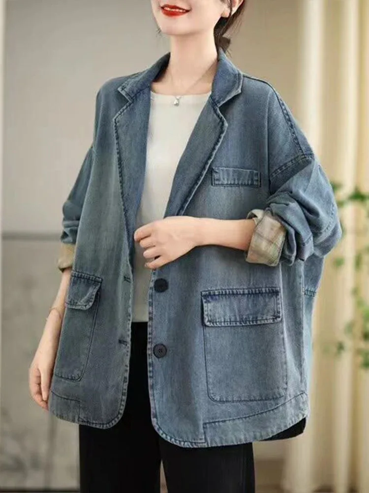Amax LuluE 2026 Spring Korean Coats Womens Fashion Denim Jackets Ladies Loose Vintage Classic Outerwear Leisure Big Size Clothes