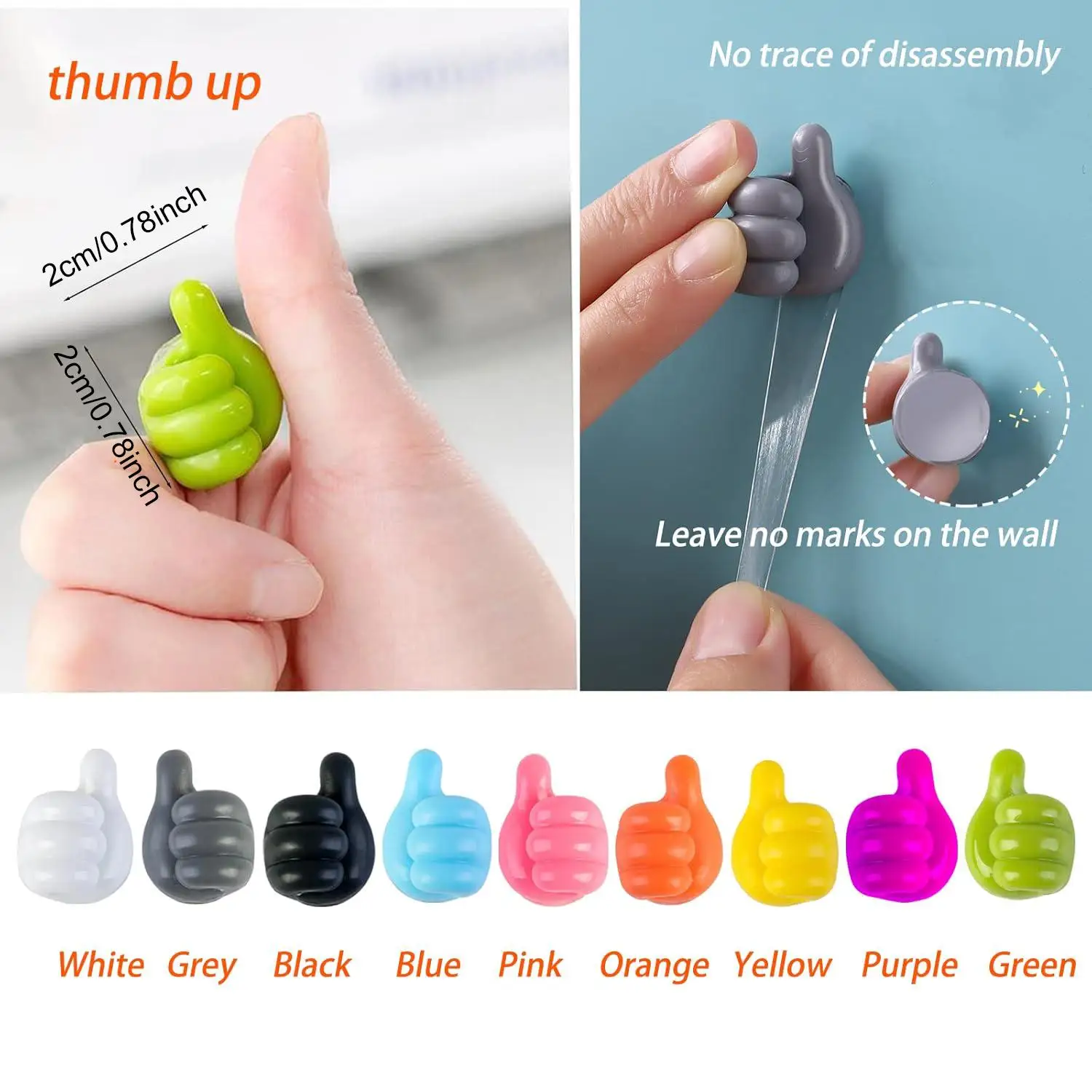 30PCS Cute Thumb Shape Adhesive Hooks Multi-Function Cable Organizer Creative Data Wire Cord Holder Management Fixer