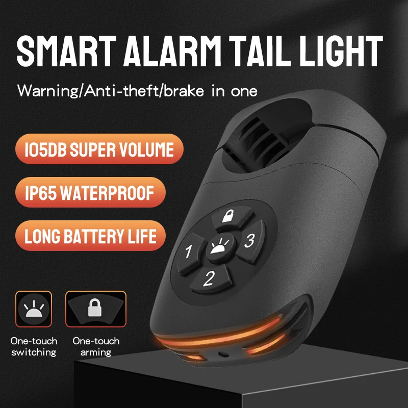 4 Mode Smart Alarm Bicycle Tail/Brake Light 3 In 1 IP65 Waterproof One Touch Arming Night Cycling Outdoor LED Warning Lights