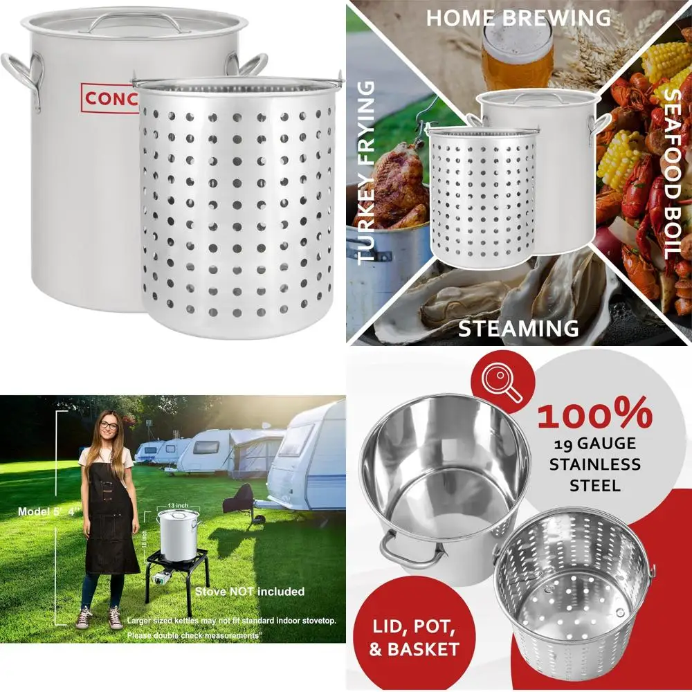 

Stainless Steel 36-Quart Stock Pot with Basket - Heavy Duty Cookware for Boiling and Cooking