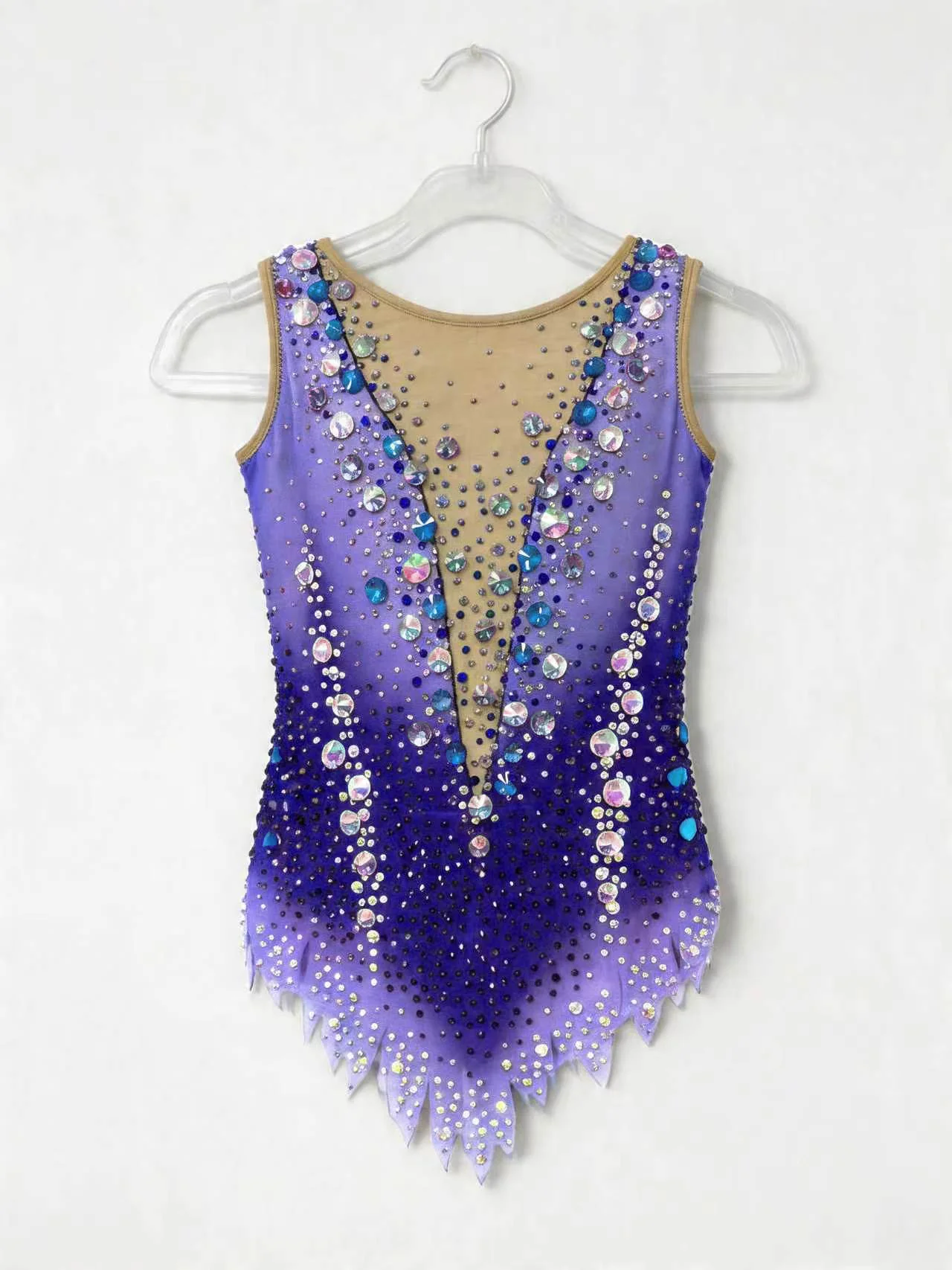 

Элегантное градиентное фиолетовое платье для фигурного катания с блестящими стразами и сетчатым лифом для женщин, для фигурного катания, гимнастики, танцев