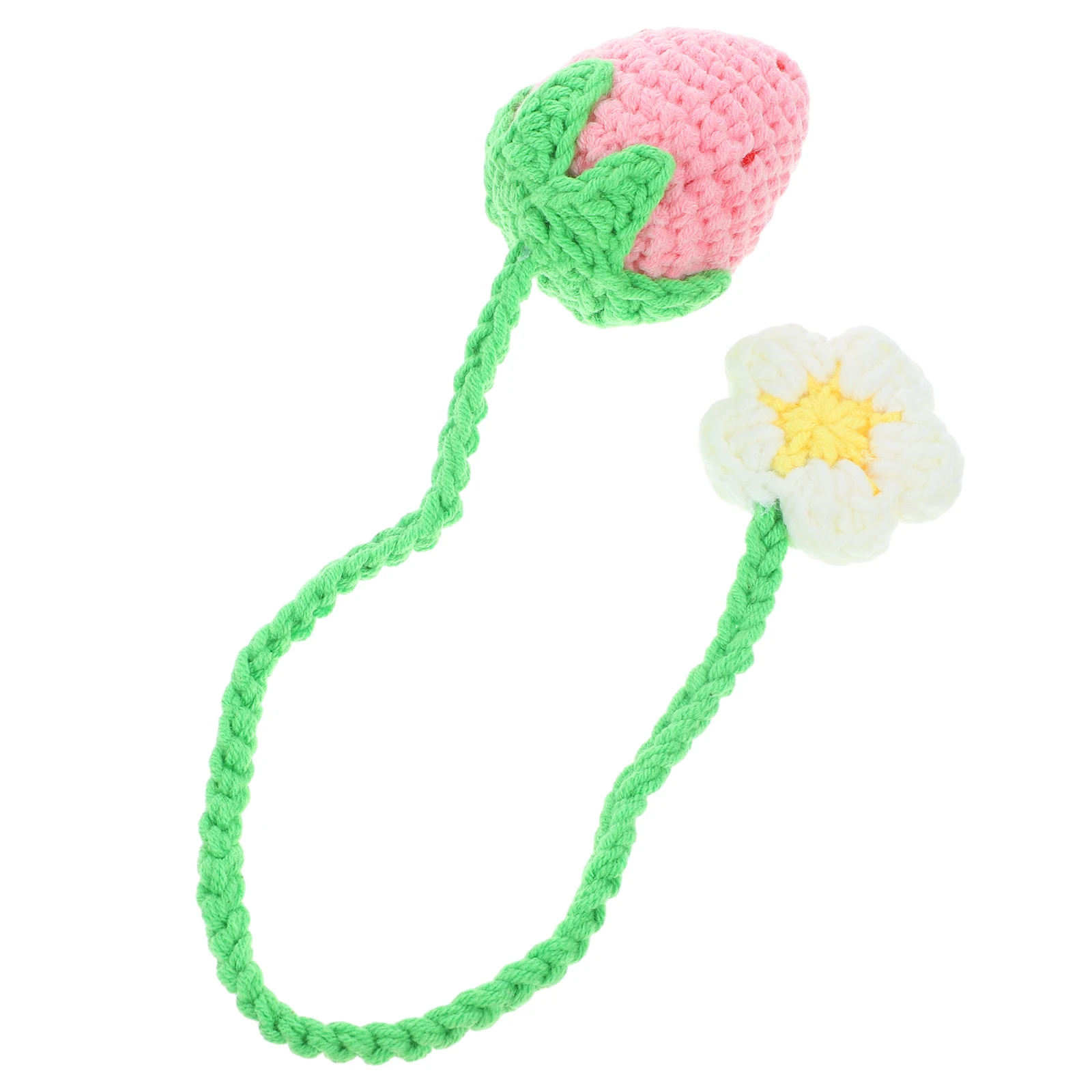 

Woven Car Hanging Decorations Yarn Strawberry Flower Design Lightweight Crochet Pendant Rearview Mirror for Women