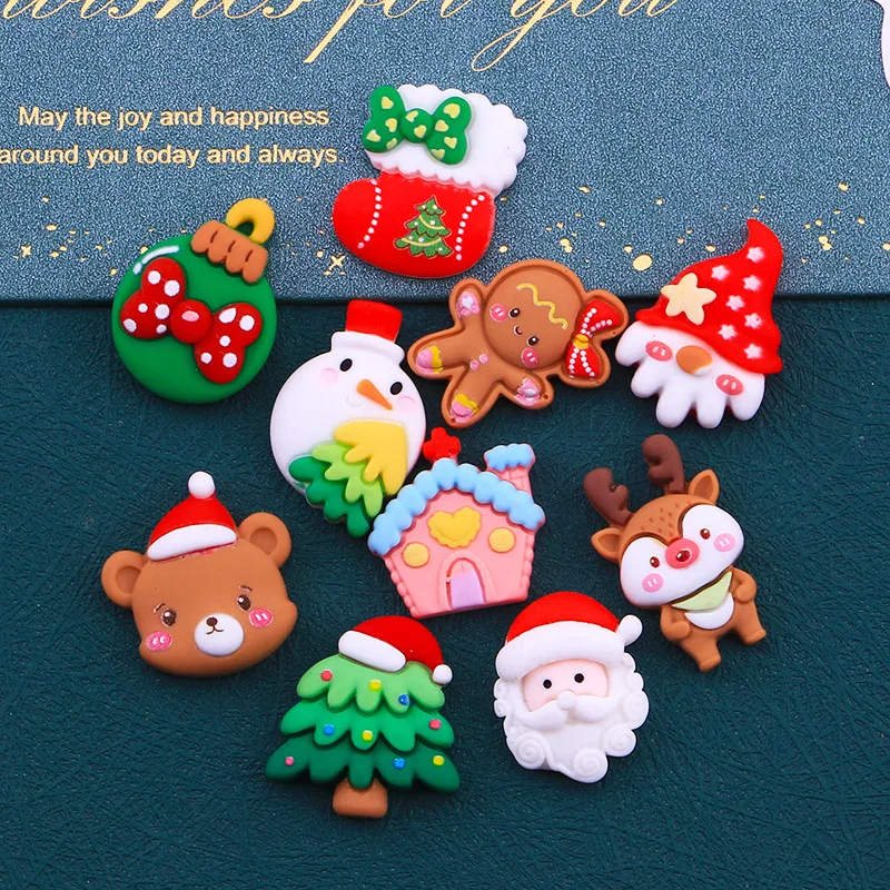 Christmas Tree Resin Cabochons Flatback for Scrapbook 10pcs Christmas Gift Santa Home Decoration Accessory Cute DIY Slime Charms