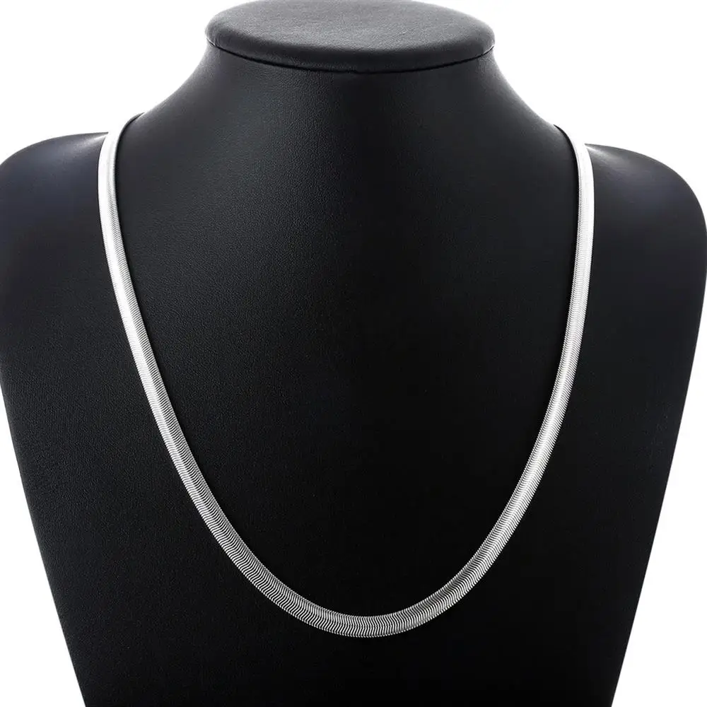 40-60cm 925 Sterling Silber Halskette 6MM Flache Schlangenkette Damen Herren Hochzeit Edle Modeschmuck Charm Geschenke – Detail 1