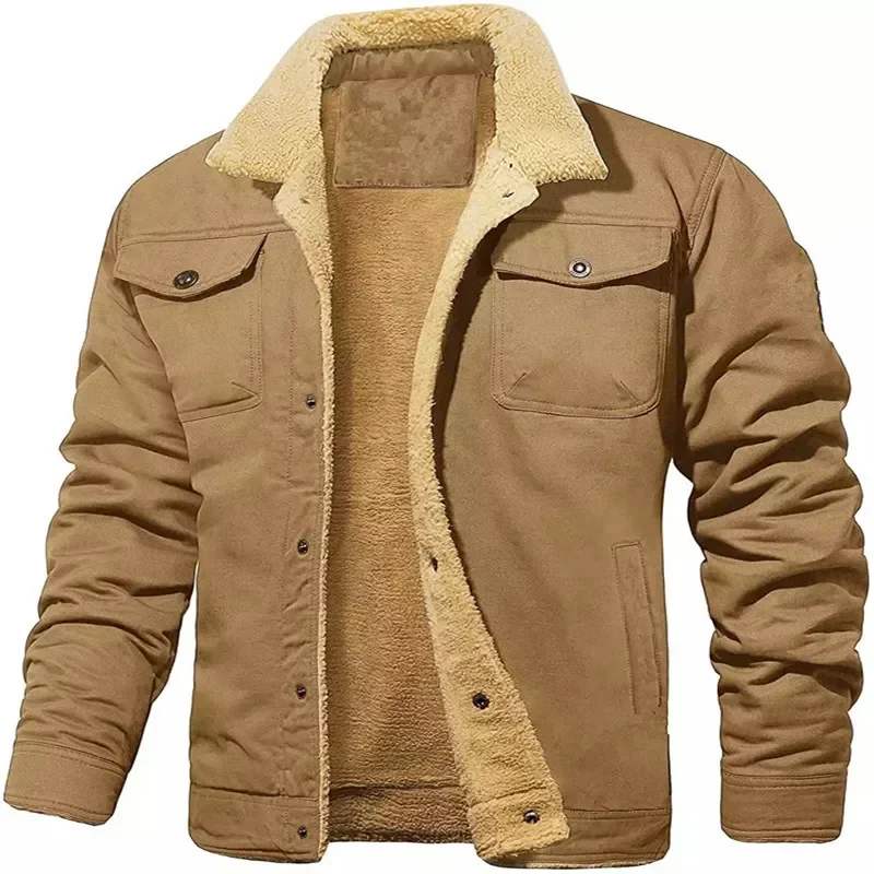 Neue Winter herren Bomber Jacke Hochwertige Plüsch Verdicken Wolle Cargo Jacken Revers Button-up Dicke Warme Mantel für männer Outwear 5XL