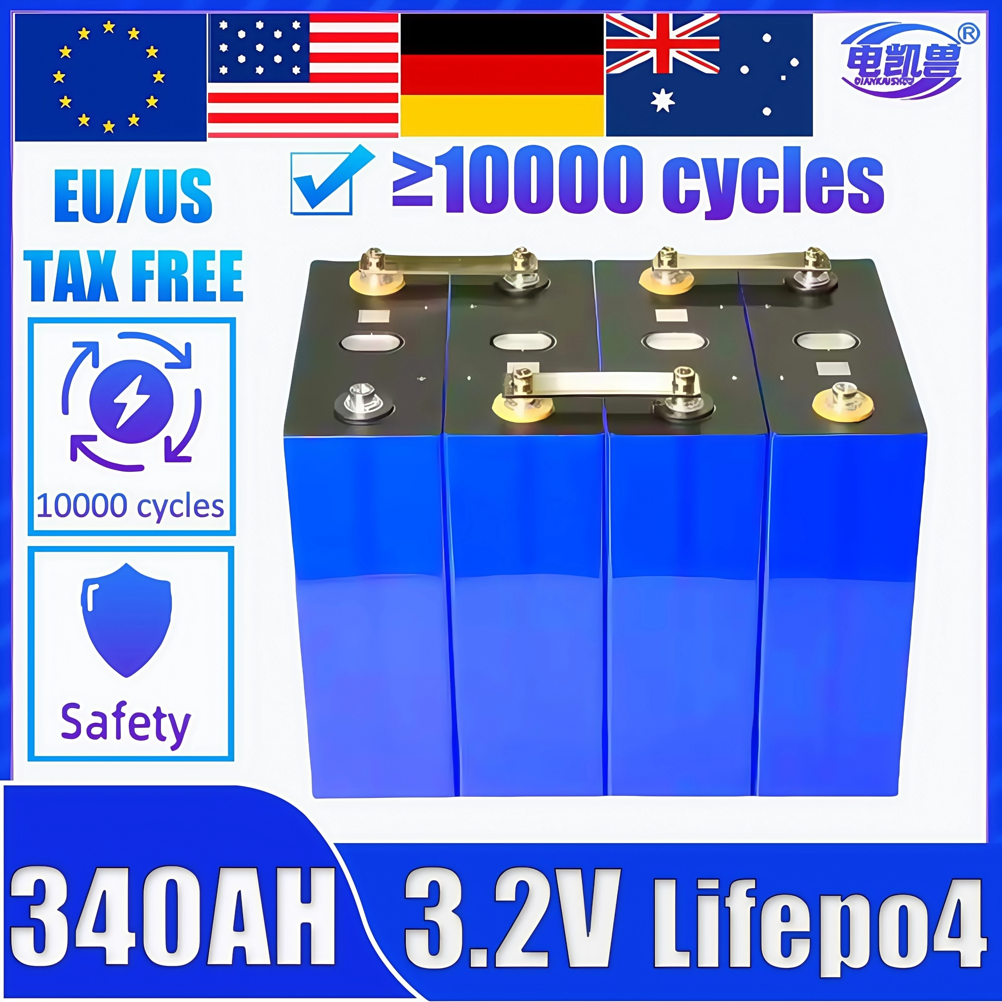 

DIANKAISHOU 3.2V 340AH Lifepo4 Battery Rechargeable lithium iron phosphate battery DIY 12V 24V 48V For RV Golf Cart Boat no tax