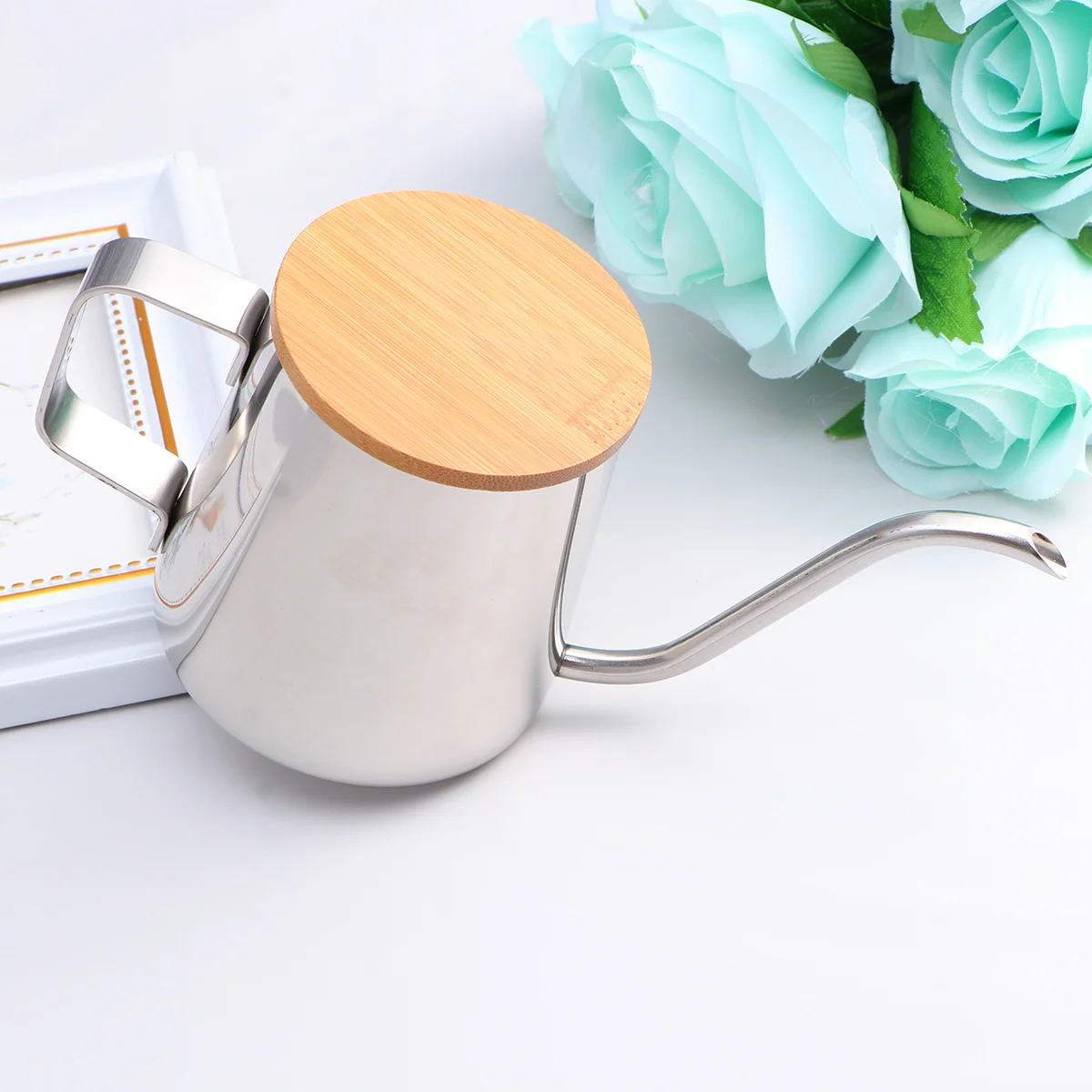 

350Ml Drip Pot Stainless Steel Handheld Kettle Wood Lid For Home Cafe Coffee Tea Brewing Coffee Maker Kitchen Bar Tool