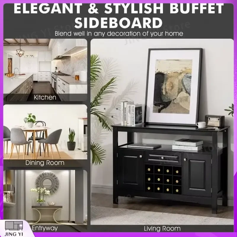 Multi-Functional Wooden Wine Cabinet Table with Temperature Control and LED Lighting for Home Bar Storage Wine Cooler