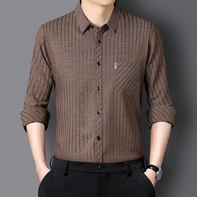Genuine Men Long-sleeved Shirt Spring Autumn New Dad Business Casual Top Shirt