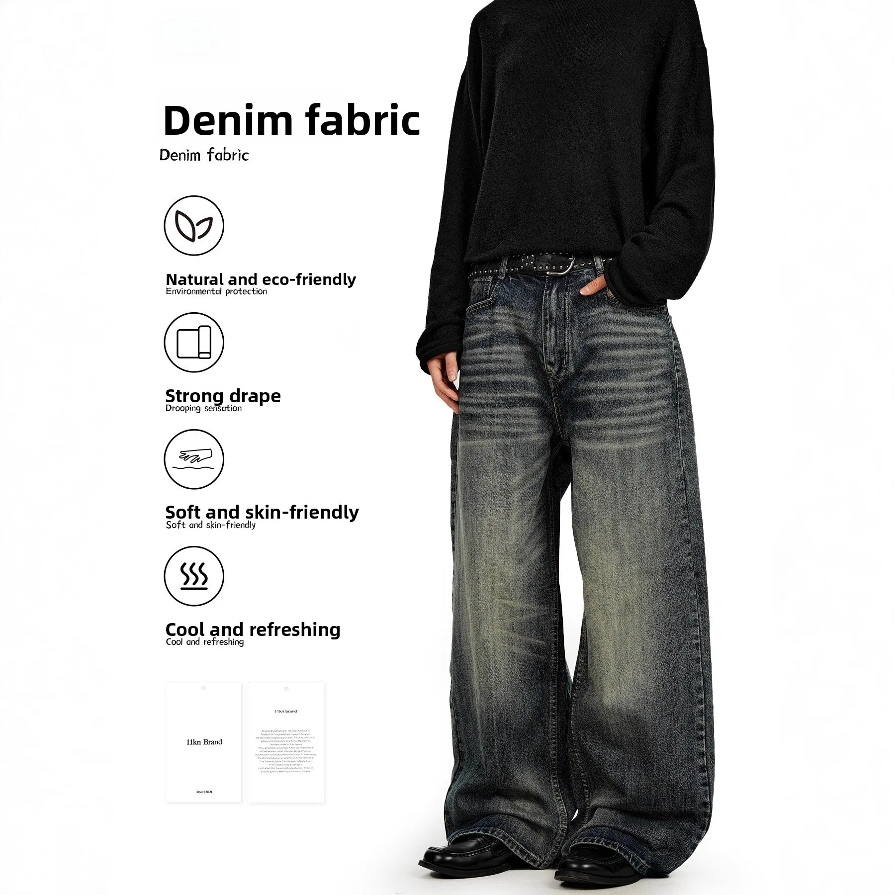 

American Retro Jeans Waed Straight Leg Loose Fit Wide Leg Pants for Men And Women Casual Cotton Blend Jeans