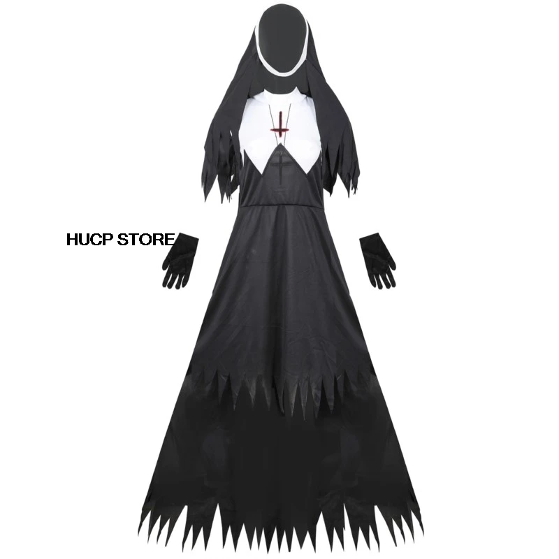 Halloween Terrorysta Zakonnica Kostium Demon Straszne Kostiumy Cosplay Długie Szaty Lady Spooktacular Krwawa Zakonnica Cosplay Fancy Dress