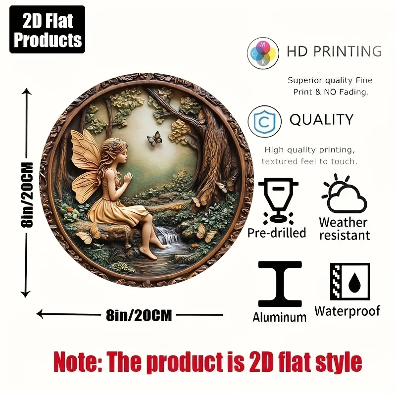 2D Flat - 1pc 2D Flat Elf Theme Circular Aluminum Metal Decorative Signboard | Suitable for Bar, Kitchen, Coffee Shop, Family Ro