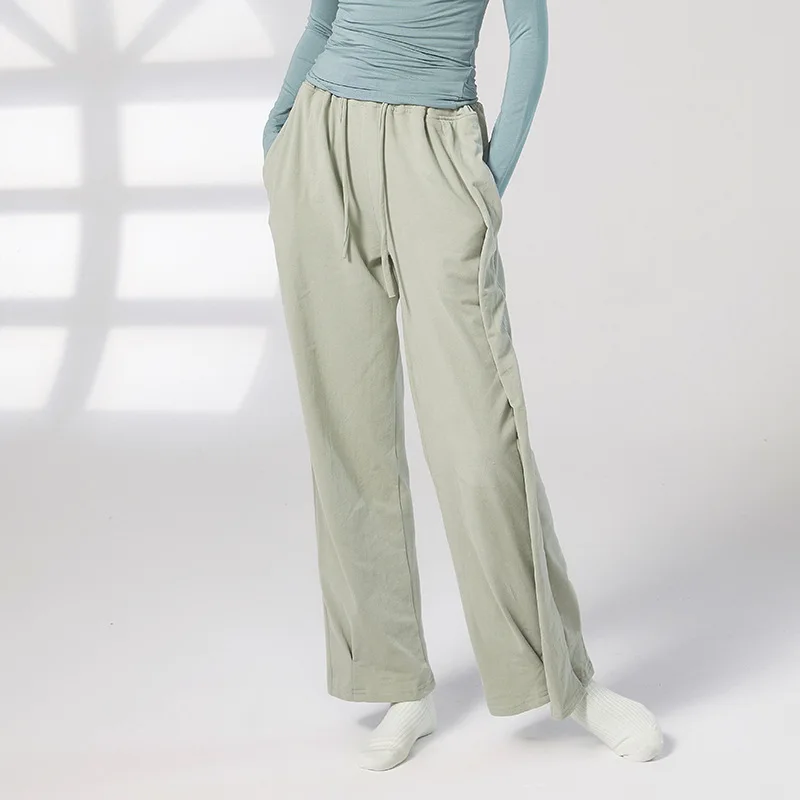 Unisex modern dance pants with side panel stacking design Loose straight wide-leg pants