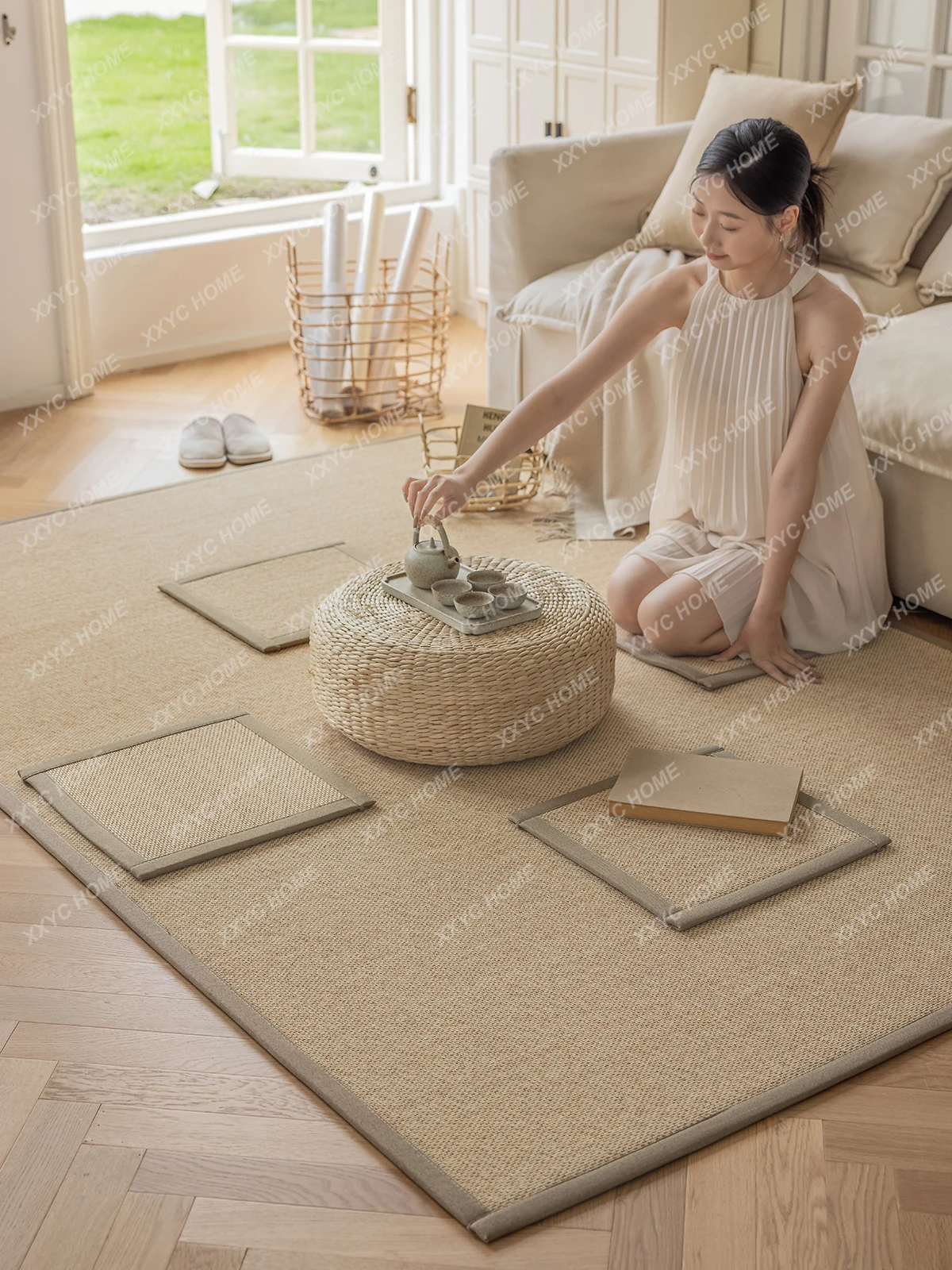 Rattan Mat Floor Mat Floor Mat Living Room Coffee Table Carpet Summer Mat Sisal Custom Bedroom Summer Blanket Mat