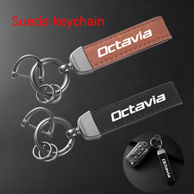 

For Skoda Octavia A5 A7 A4 4 2 3 MK1 MK3 MK4 RS IV 5e Virs Auto Interior Accessories Leather Suede Keychain Car Sport Key Ring