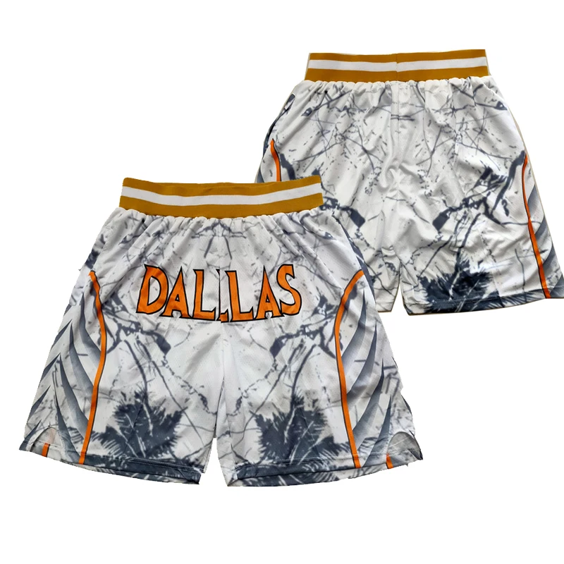 Basketball shorts Dallas flowers Four pockets Sewing embroidery outdoor sport Beach pants ventilation White 2024