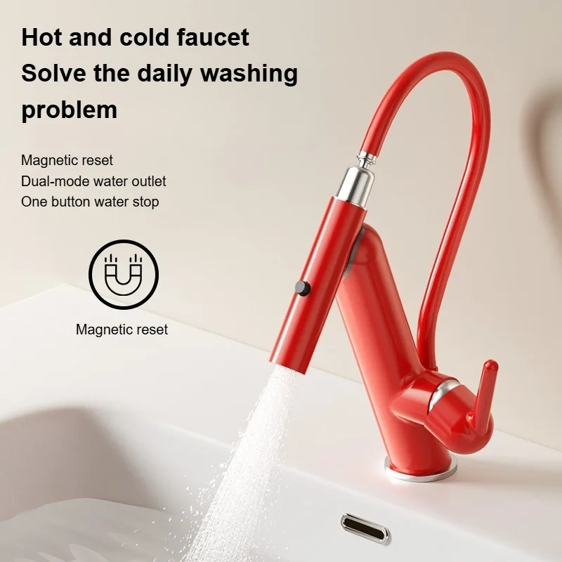 Creative Magnetic Reset Universal Multifunctional Basin Washbasin Faucet Multi-color Extendable Hot and Cold Bathroom faucet