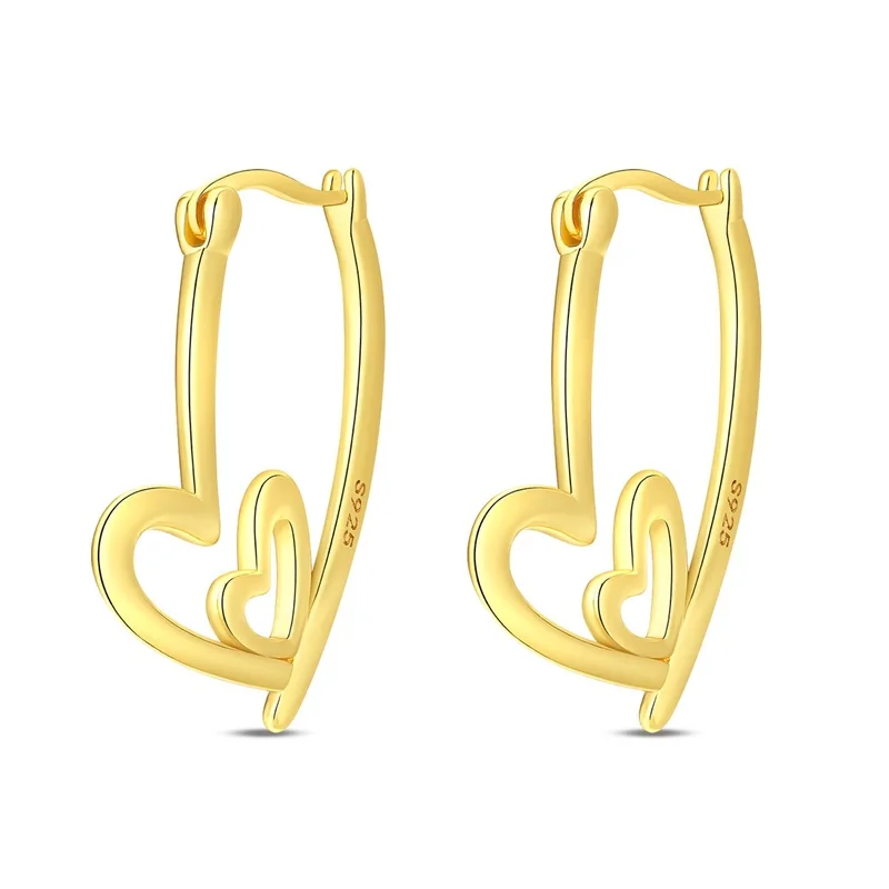 

2026 Popular 925 Sterling Silver Heartbeat Golden Large Earrings For Women Original Fine Birthday Anniversary Jewelry Gifts