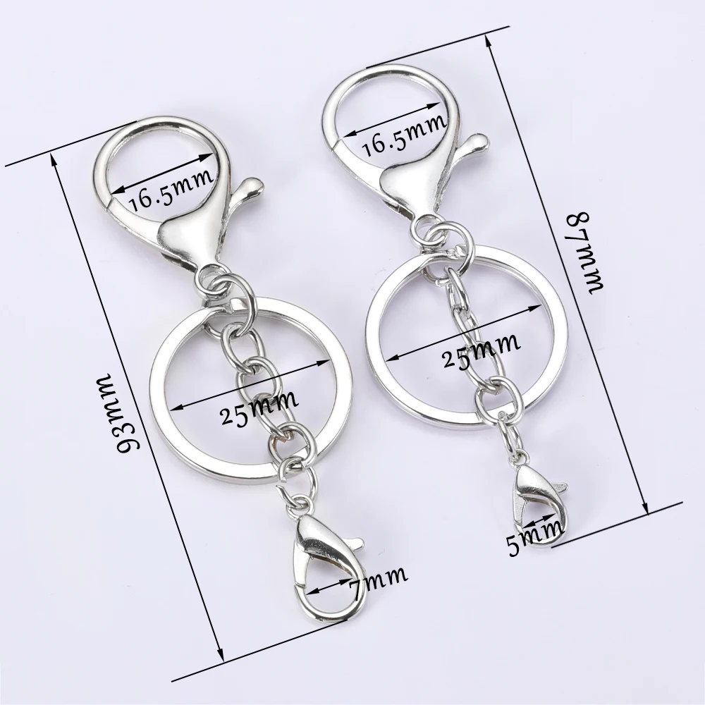 5pcs/lot 30mm Key Ring Long 93mm Popular classic 4 Colors Plated lobster clasp key hook chain jewelry making for keychain