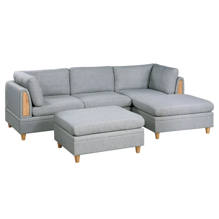 Living Room Furniture 5pc Modular Sofa Set Light Grey Dorris Fabric Couch 2x Corner Wedges 1x Armless Chair And 2x Ottoman