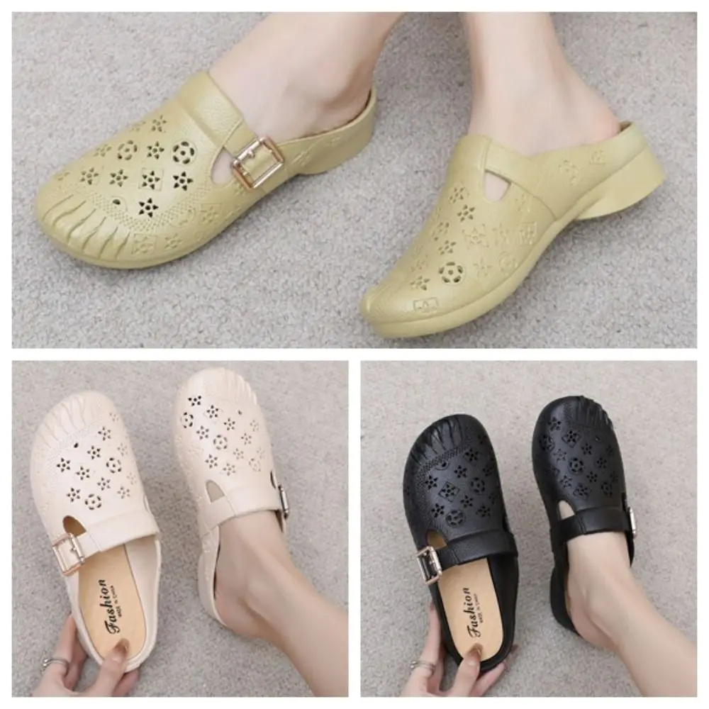 

Simple Soft PVC Slippers Women Hollow Flower Non-Slip Slides Sandals Half Drag Shoes Beach Flats Slippers Bath