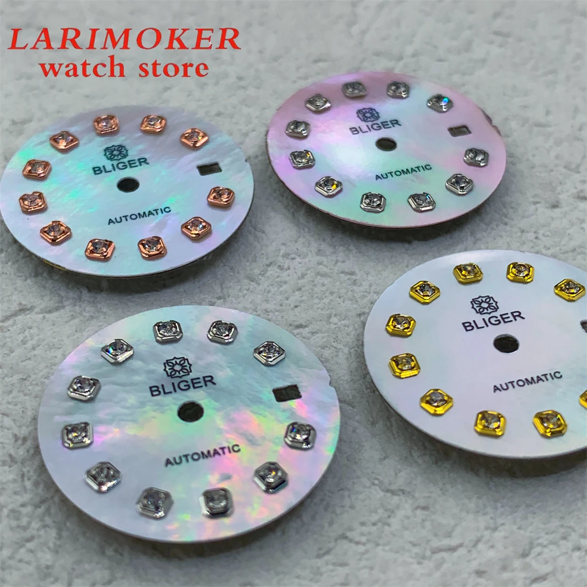 قرص ساعة نسائي بليجر مع غطاء لؤلؤي قفاز ، متعدد الألوان ، ذهبي وردي فضي أبيض ، مؤشر ماسي ، حركة NH05 ،