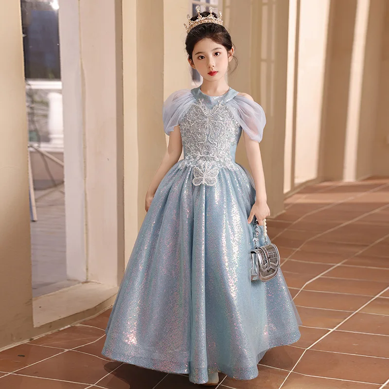 

Children's Princess Evening Gown Fashionable sequin butterfly Design Wedding Birthday Baptism Easter Eid Party Girls Dresses