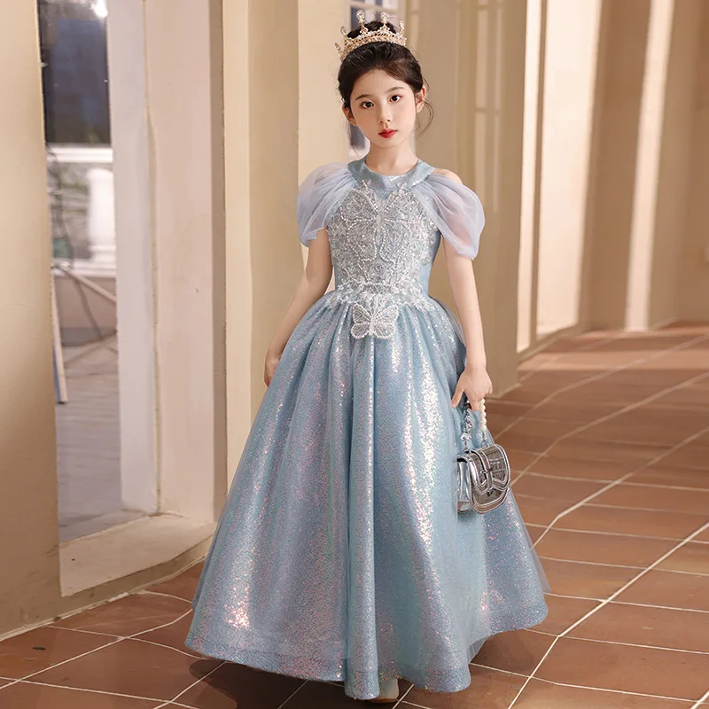 Children's Princess Evening Gown Fashionable sequin butterfly Design Wedding Birthday Baptism Easter Eid Party Girls Dresses