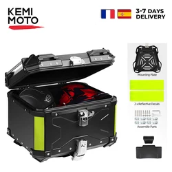 KEMIMOTO Motorcycle Top Case Universal Aluminum Trunk Motorbike Tail Box 45L 55L 65L Waterproof with Lock & Back Cushion