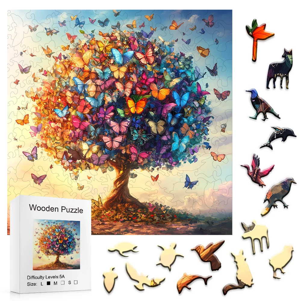 Premium houten puzzel voor volwassenen |   Prachtig realistisch bloemen- en vlinderkunstwerk |   Brain-Taging Game & Butterfly Wall Decor |   Perfec