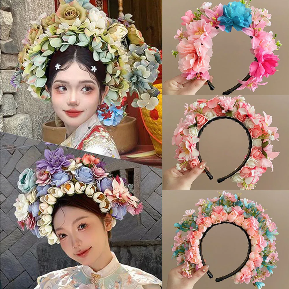 

Multi-layer Flower Wreath Hair Hoop Bride Flower Crown Hairband Taking Photo Hair Accessories