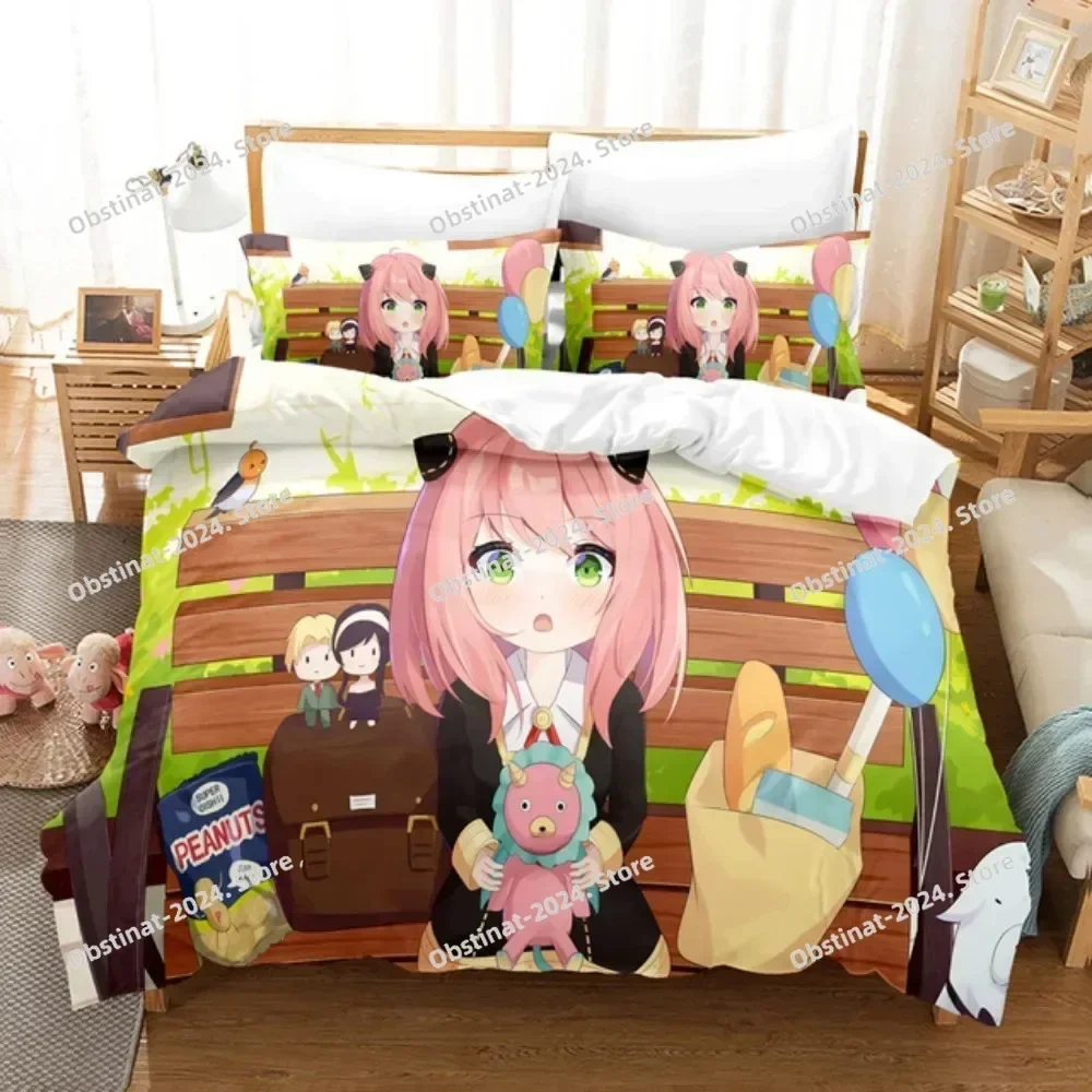 Anime SPY×FAMILY Bedding Set Anya Forger Printed Bed Set With Pillowcase Duvet Cover Soft Single Double Queen Super King Size