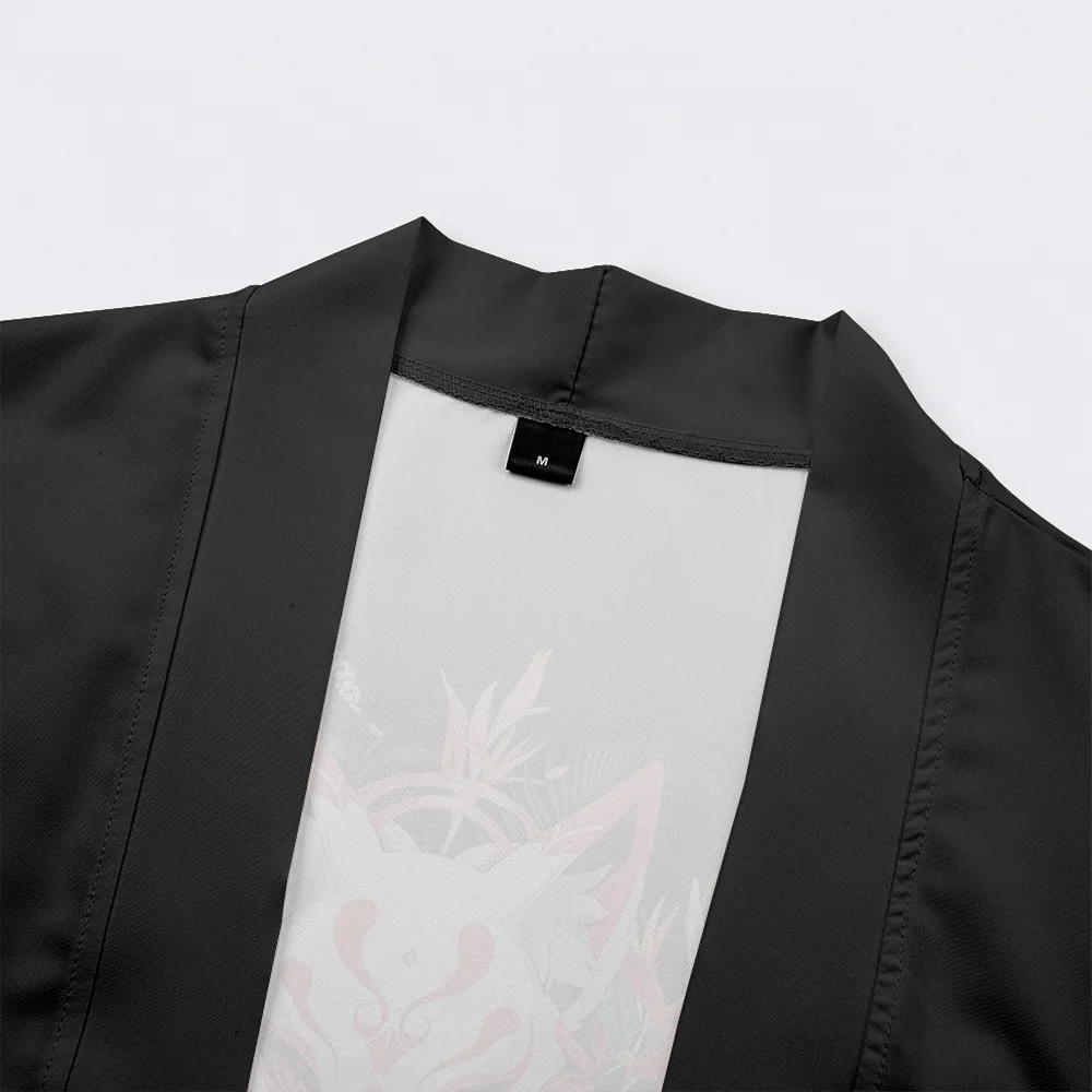 سترة هاوري كيمونو اليابانية للسيدات، قناع ثعلب مطبوع عليه زهور، هدية، ملابس خارجية تقليدية، غطاء فضفاض غير رسمي