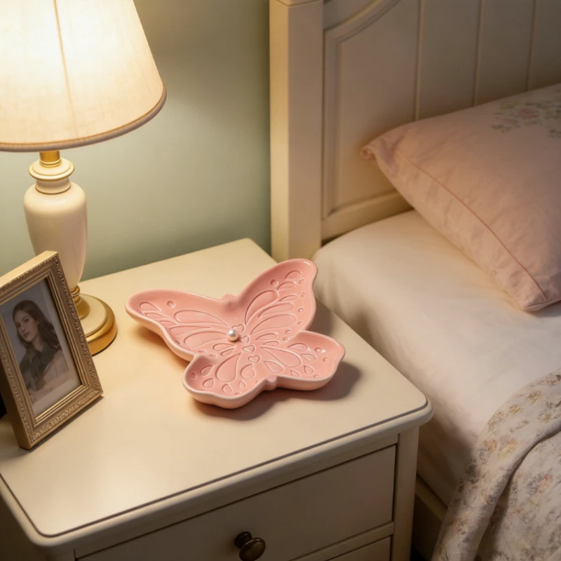 Butterfly Ceramic Storage Tray Jewelry Plate Simple Butterfly Pattern Ceramic Decorative Tray Organizer Desktop Decor Daily Use