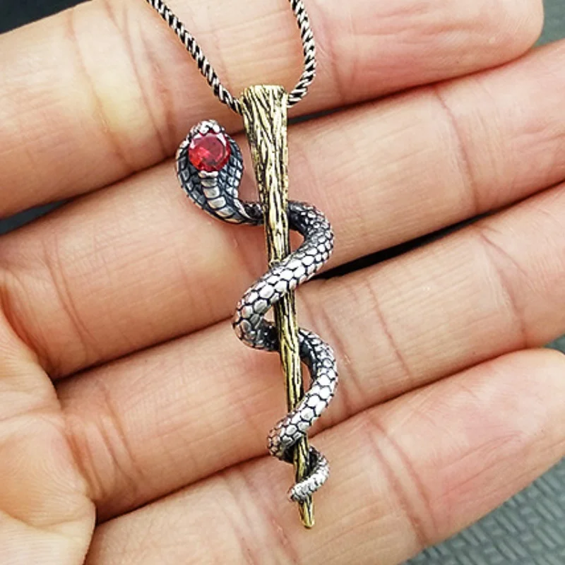 S925 Sterling Silver Charms Pendants for Women Men New Fashion Inlay Red Corundum Cobra Personality Jewelry