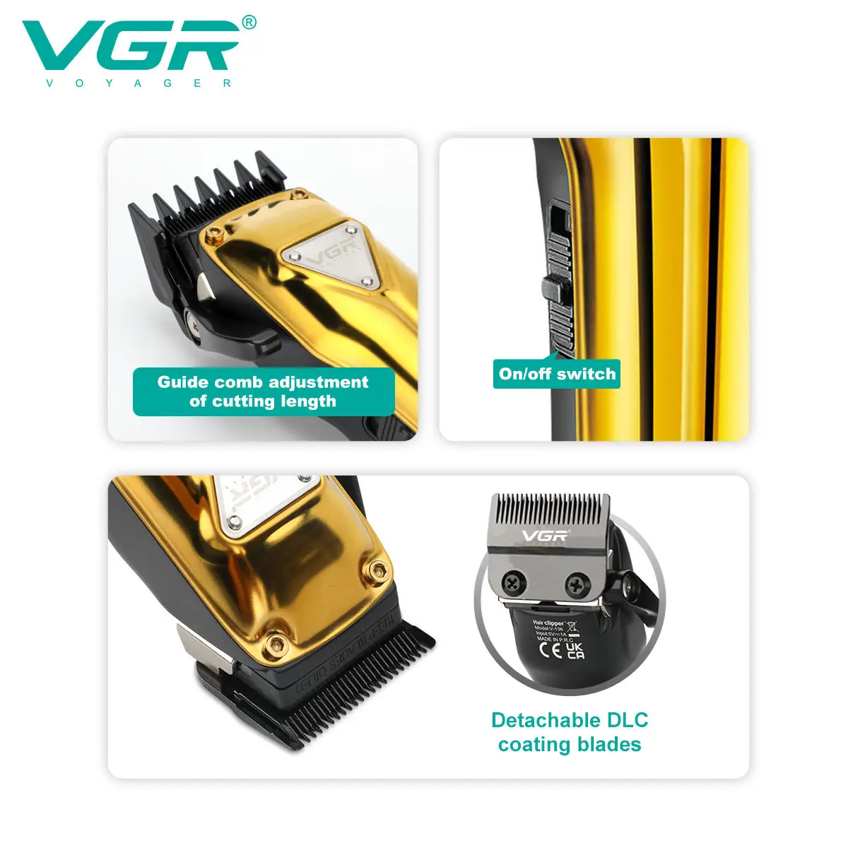 Cortadora de pelo recargable de metal para peluquero profesional eléctrico con cuchilla VGR 136 BLDC para hombres