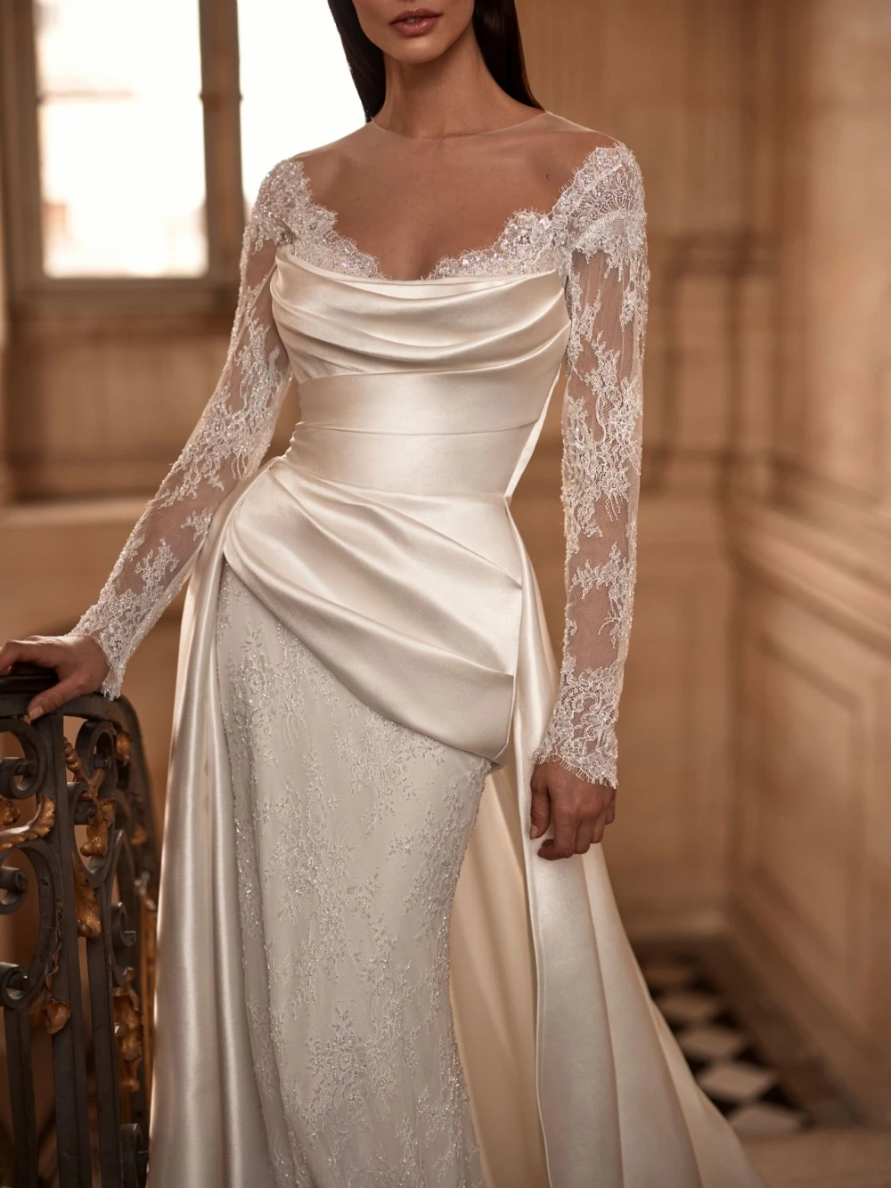 Ivoorkleurige exclusieve trouwjurk met afneembare staart Romantische kanten jurk voor bruid Elegante zeemeermin op maat vestido de novia