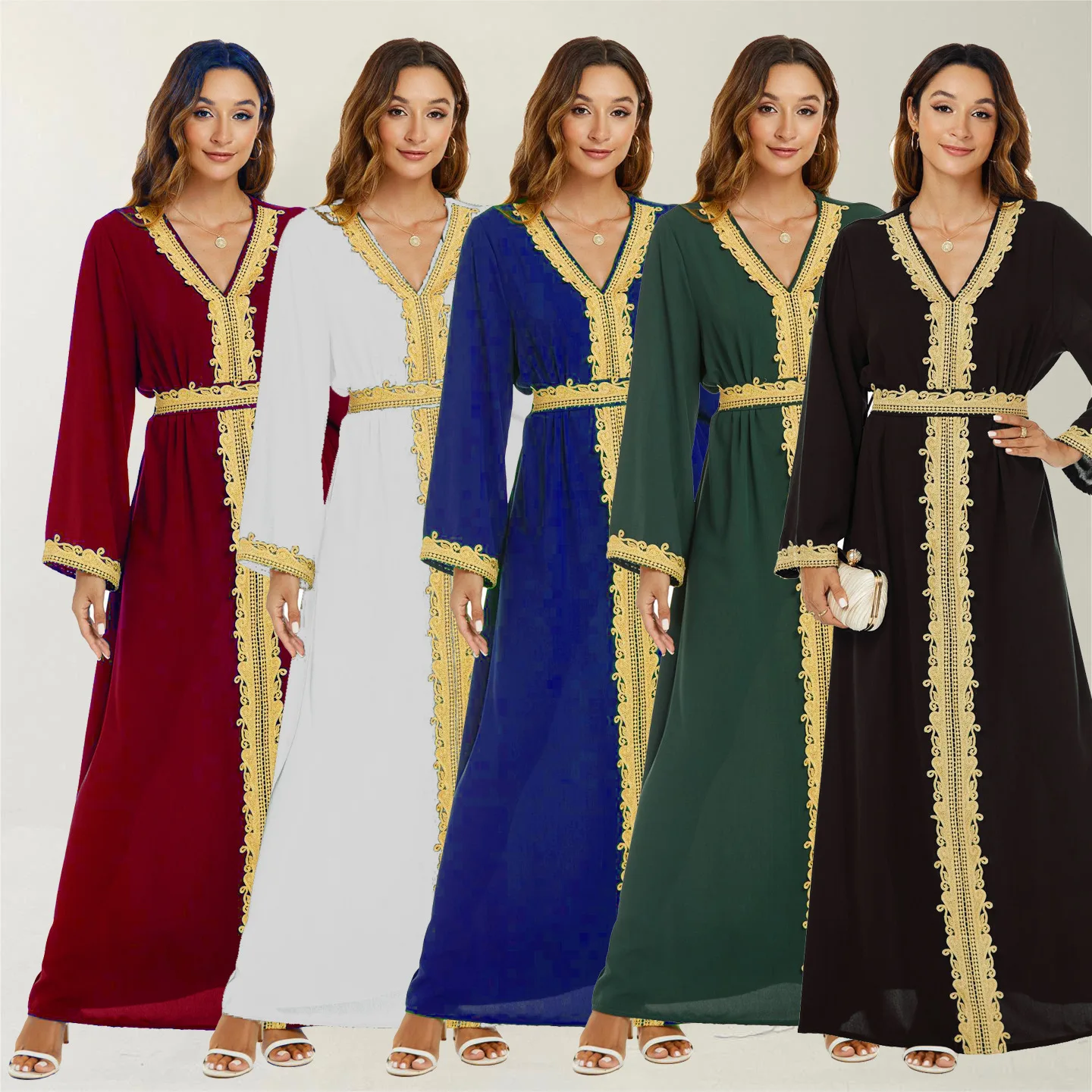 

Muslim Modest Vestidos Sashes Abaya Dubai Arabic Morocco Jalabiya Eid Women Dresses
