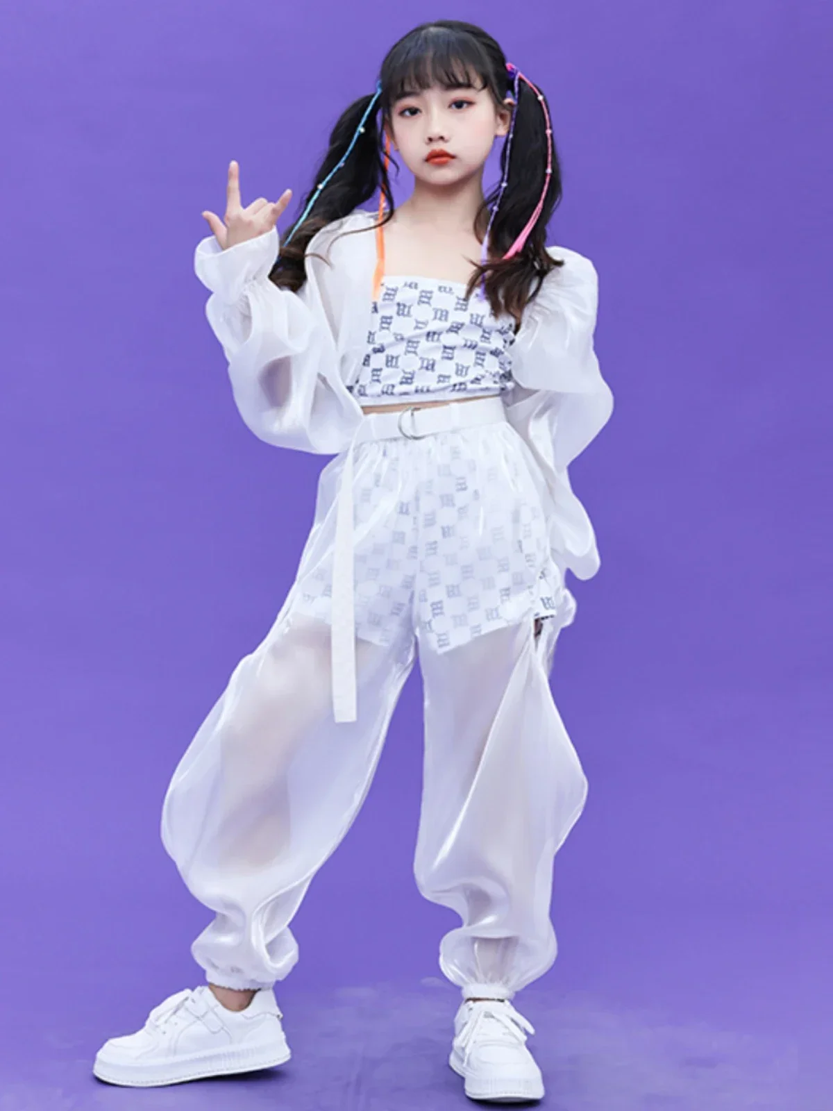 Hip Hop Modern Dance Outfit Kids Stage Wear abbigliamento moda Kpop Girls Clothes Jazz Dance Costume White Performance Suit