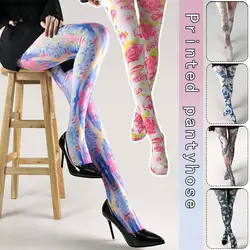 Women Spring Autumn Butterfly Printed Retro Stockings Lady Opaque Tights Tattoo Pantyhose Tattoo Print Hosiery Socks