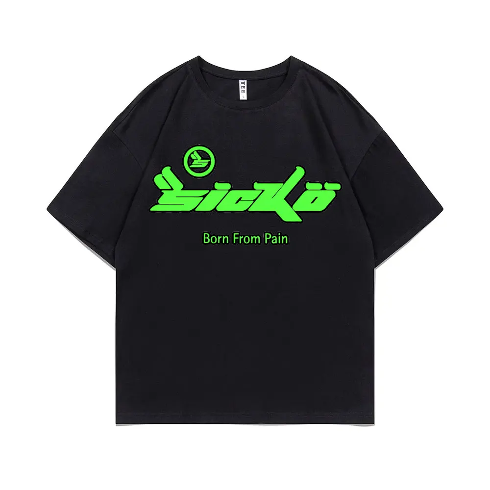 Sicko Born From Pain Green Letter Logo Print Tshirt Men Women Hip Hop Rock Punk Oversized T Shirt Short Sleeve Summer Homme Tees