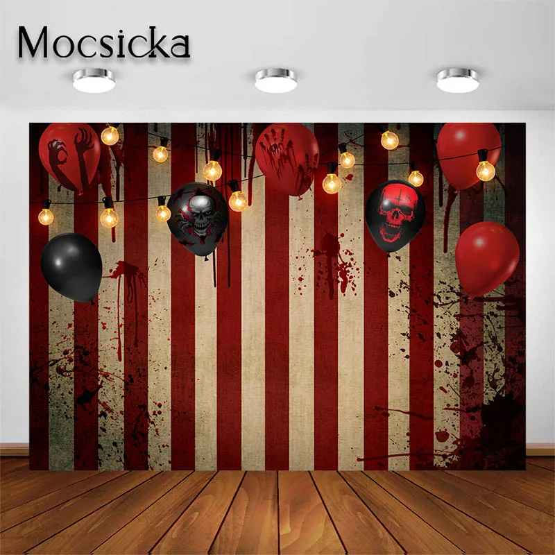 

Mocsicka Skull Theme Party Backdrop Red and White Stripes Background Adults Portrait Photo Studio Props Party Decorations Banner