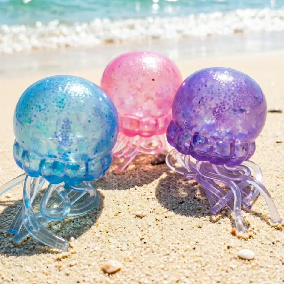 Glitter Octopus Squishy Toy Soft Stress Relief Fidget Toy Squeeze Jellyfish Compression Decompression Toy for Kids Adults