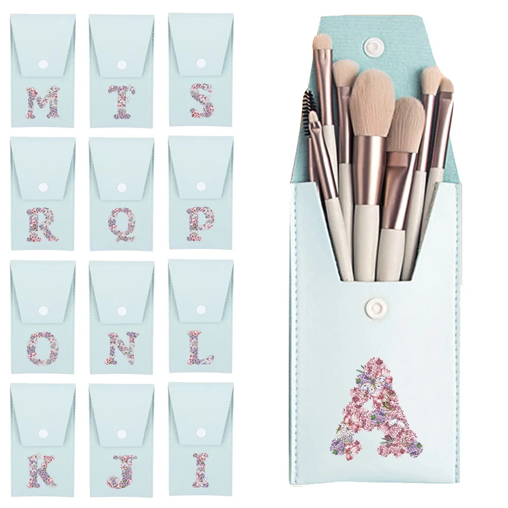 

Portable Makeup Brush Set Women's Makeup Brushes Foundation Brush for Easy Carrying Rose Flower Initial Name 26 Letter Pattern