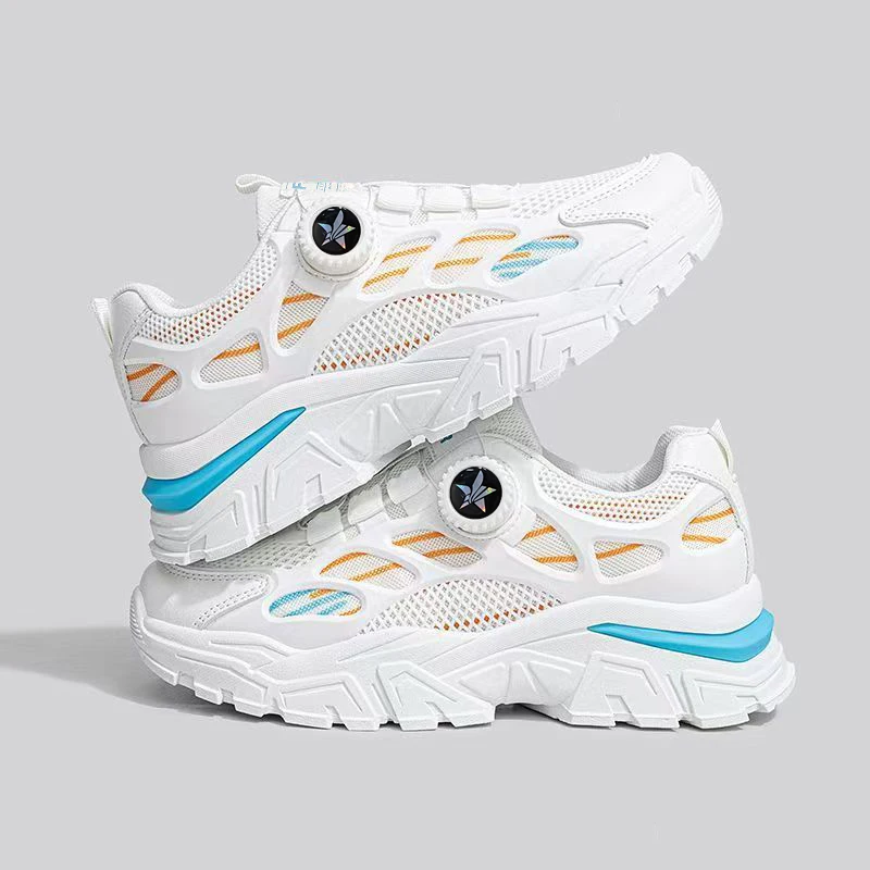 Men's Sport Shoes with Rotating Buttons Breathable Summer Shoes for Students Versatile Dad Trend Shoes Short  Boots
