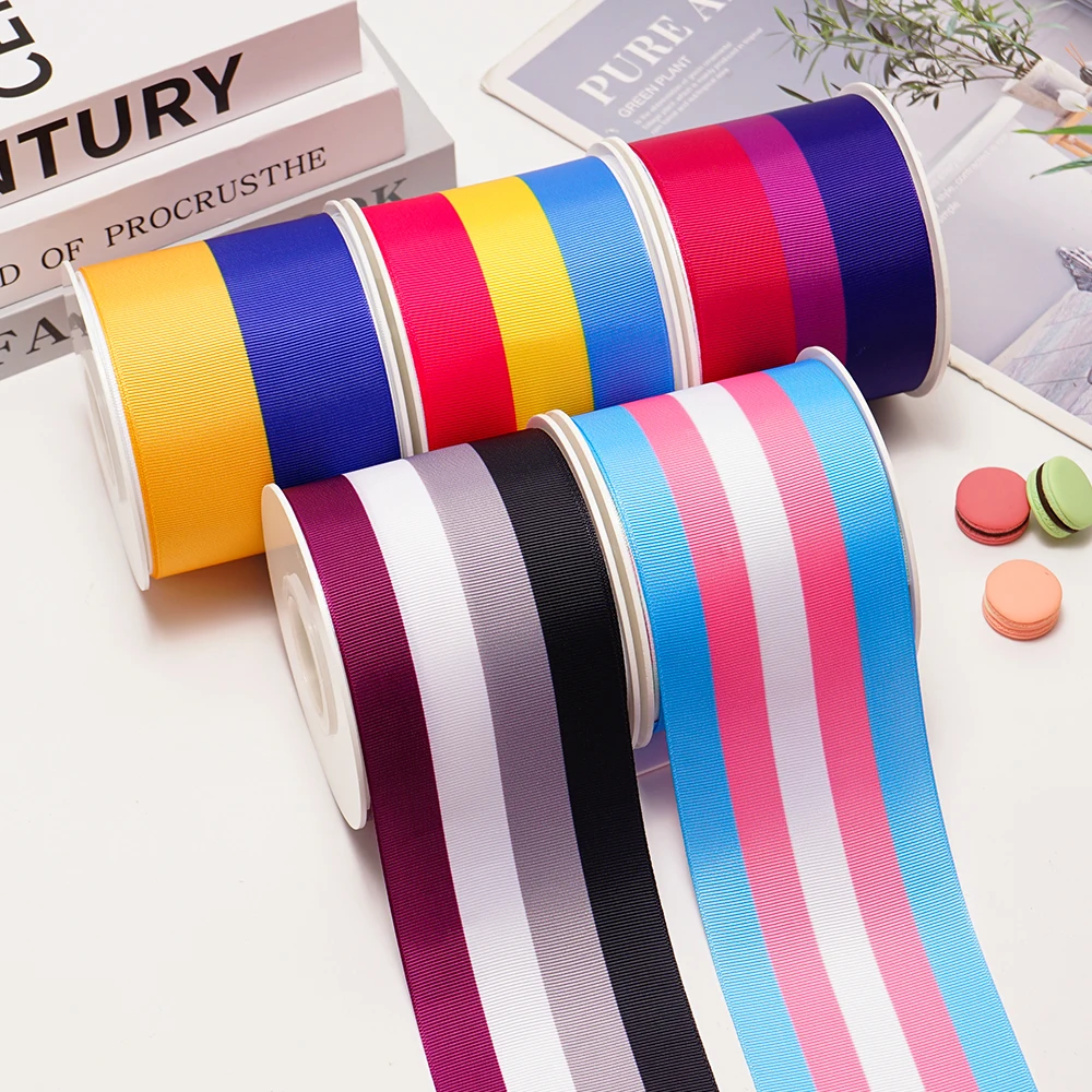 5 Yards Colored Stripes And Plaid Printed Grosgrain Satin Ribbons For Bows DIY Craft Decoration Packaging Supplies. 67622