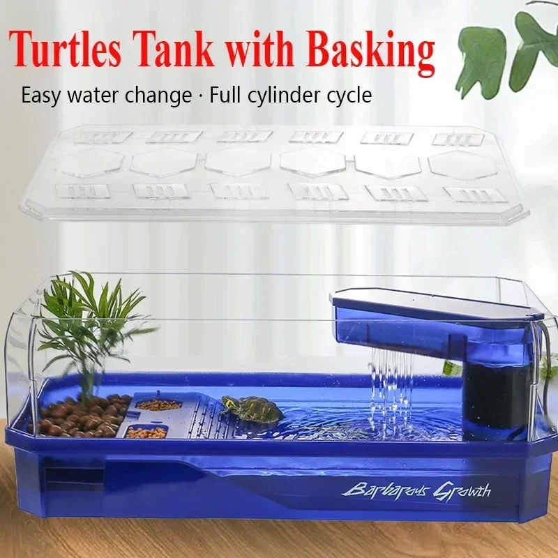 Plastic Transparency Turtle Tank House Turtle Anti-Escape Cage Reptiles Habitat with Areas To Breed Feed Swim Basking Platform