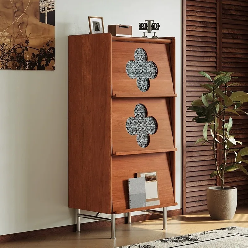 

Medieval style all-solid wood four-leaf clover side cabinet, living room combination furniture, rubber wood, bedside bucket